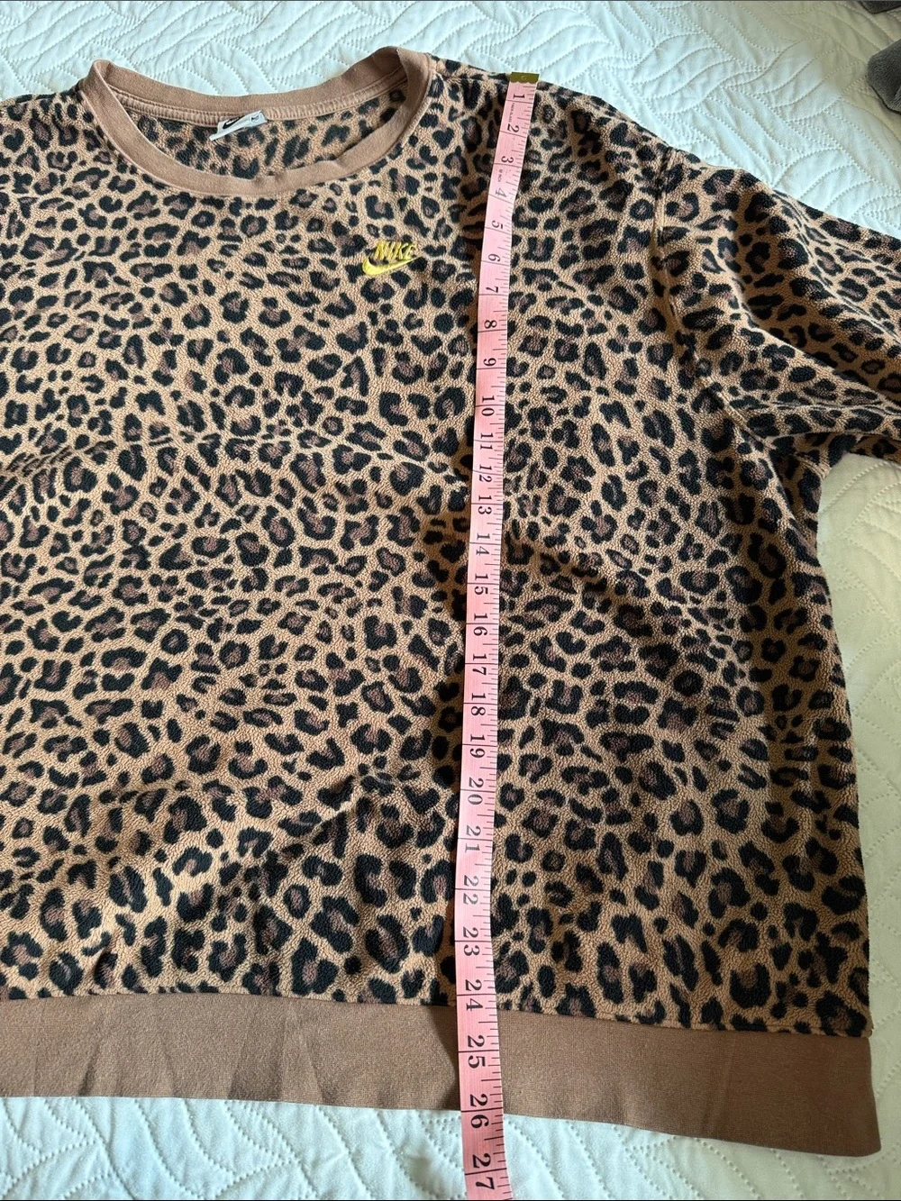 Nike Brown Leopard Print Crewneck Sweatshirt with Yellow Logo